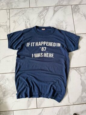 Vintage ‘IF IT HAPPENED IN ‘87 I WAS HERE’ Navy Blue 80’s Graphic Ringer Shirt
